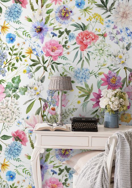 Colorful Spring Pink Wildflowers Wallpaper Mural