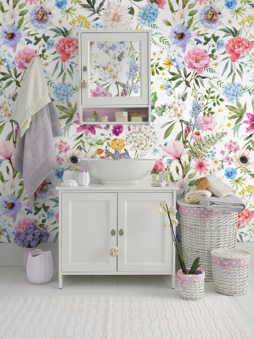 Colorful Spring Pink Wildflowers Wallpaper Mural