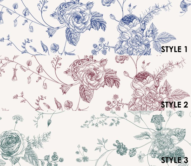 Monochrome Floral Drawing Art Wallpaper Mural