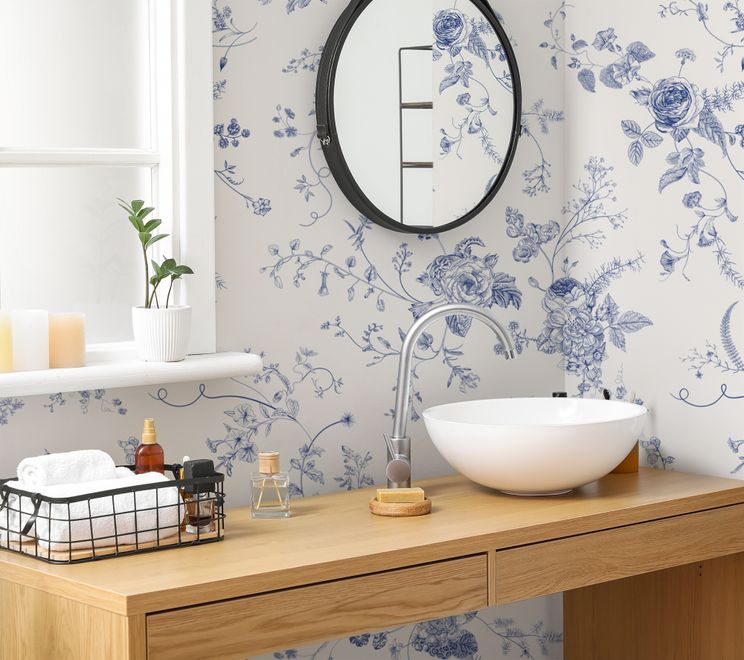 Monochrome Floral Drawing Art Wallpaper Mural