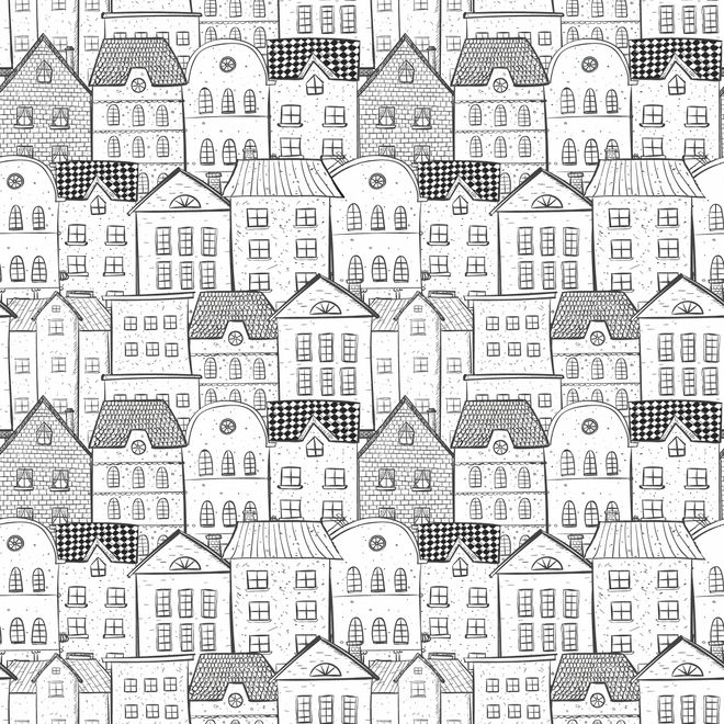 Kids Black and White Sketch House Wallpaper Mural