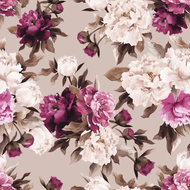 Cream Pink Peony Floral Pattern Wallpaper Mural