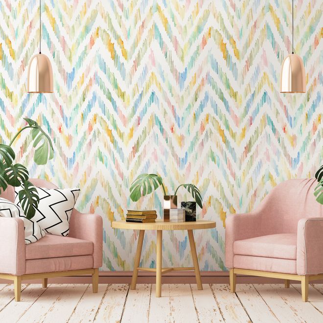 Watercolor Multicolor Chevron Ikat Design Art Wallpaper Mural