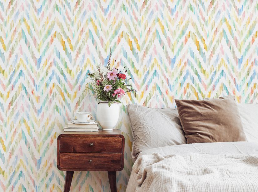 Watercolor Multicolor Chevron Ikat Design Art Wallpaper Mural
