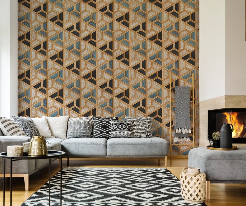 Geometric Shape Wood Look Texture Wallpaper Mural