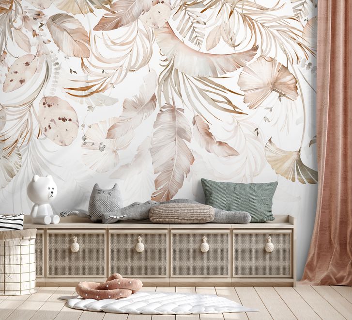 Boho Abstract Banana Leaf Art Wallpaper Mural