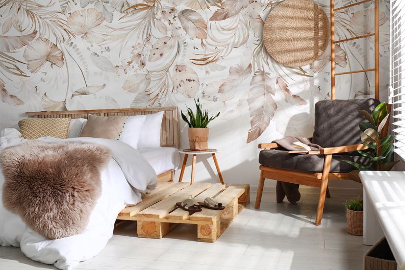 Boho Abstract Banana Leaf Art Wallpaper Mural