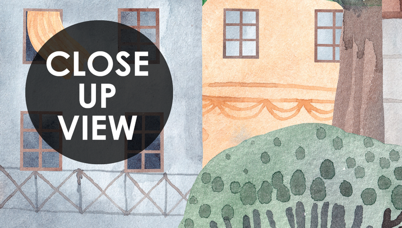 Kids Small Town Cute Watercolor House Wallpaper Mural