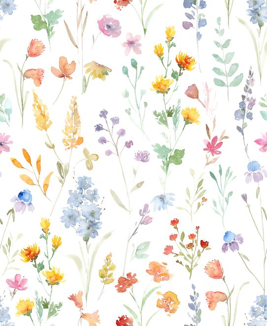 Watercolor Colorful Botanical Wild Flower Wallpaper Mural