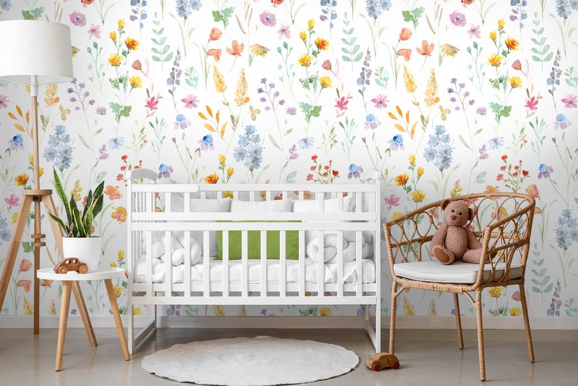 Watercolor Colorful Botanical Wild Flower Wallpaper Mural