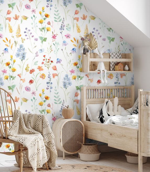 Watercolor Colorful Botanical Wild Flower Wallpaper Mural
