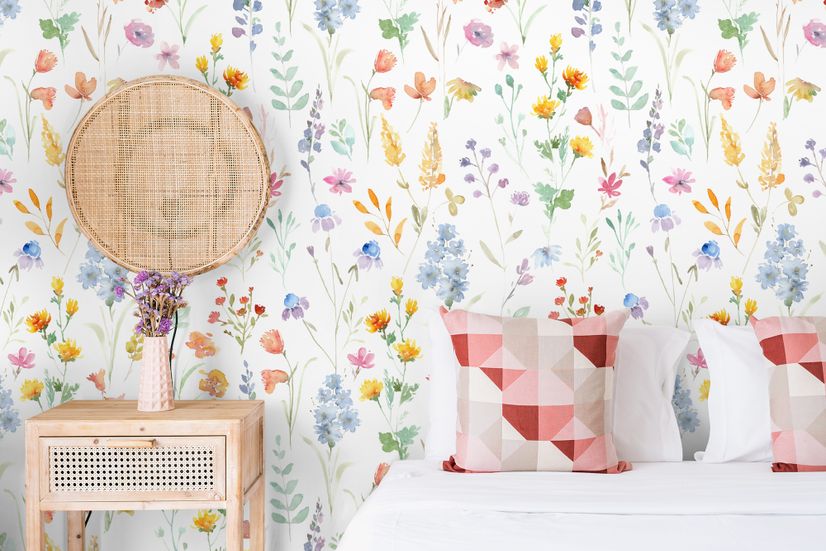 Watercolor Colorful Botanical Wild Flower Wallpaper Mural