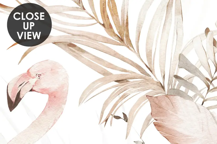 Soft Flamingo Art with Boho Tropical Leaf Wallpaper Mural
