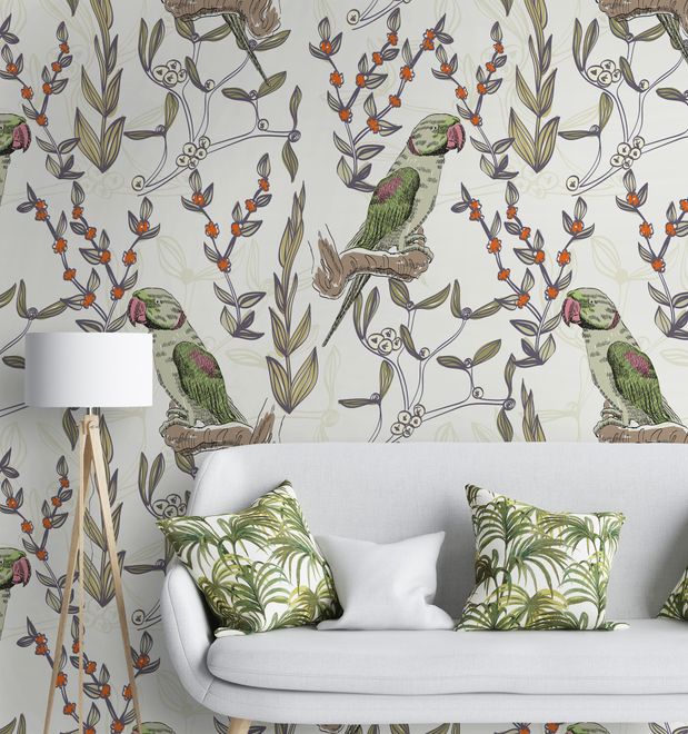 Parrot on Branches Wallpaper Mural