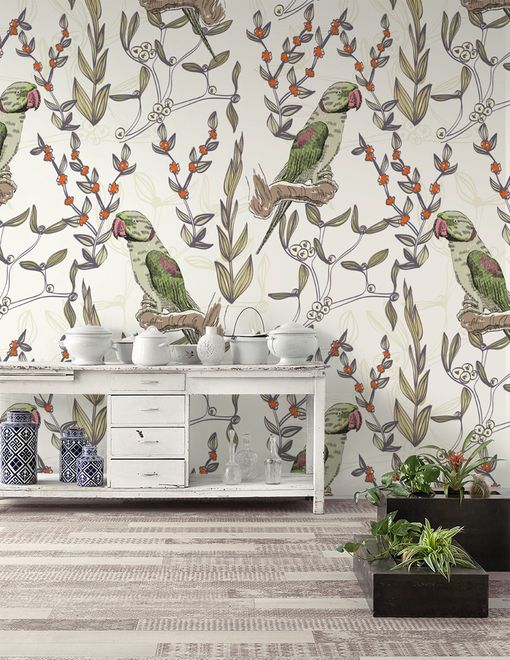 Parrot on Branches Wallpaper Mural