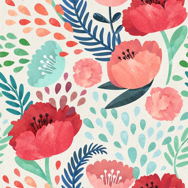Watercolor Corn Poppy Floral Wallpaper Mural