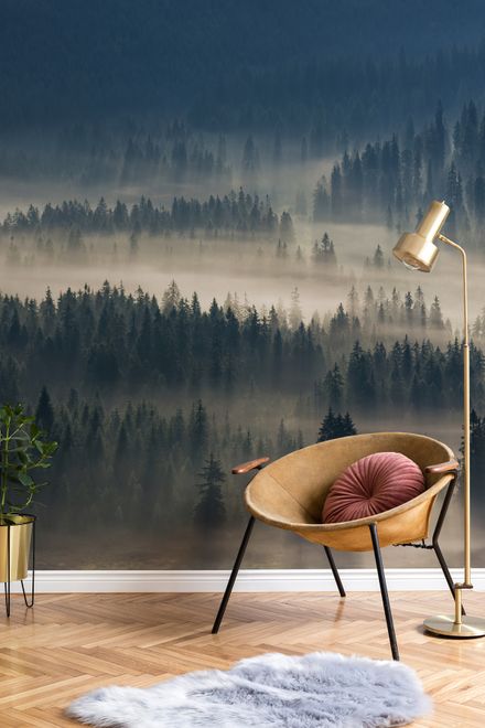 Foggy Pine Woods Landscape Wallpaper Mural