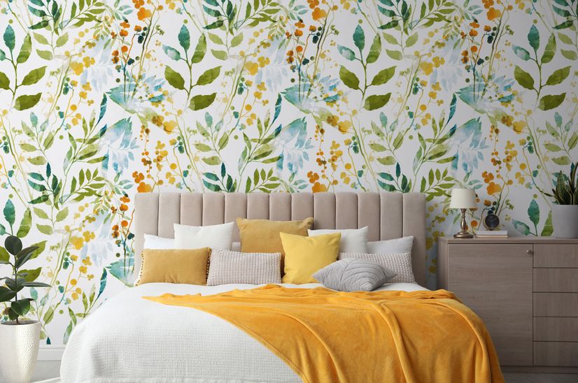 Colorful Watercolor Leaf & Plants Wallpaper Mural