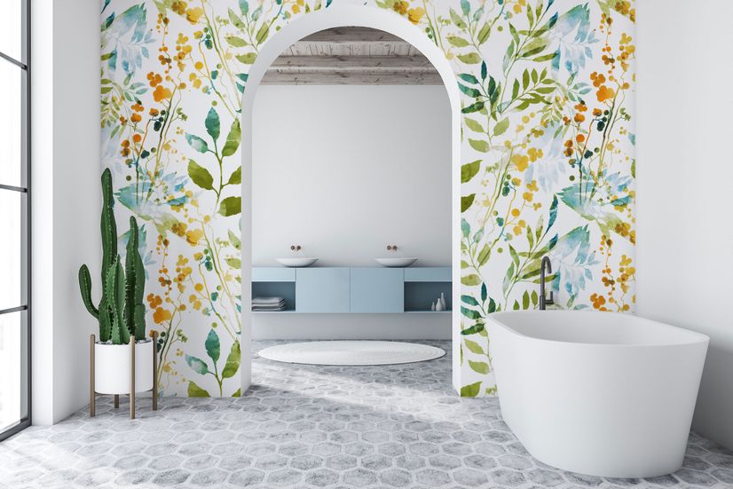 Colorful Watercolor Leaf & Plants Wallpaper Mural
