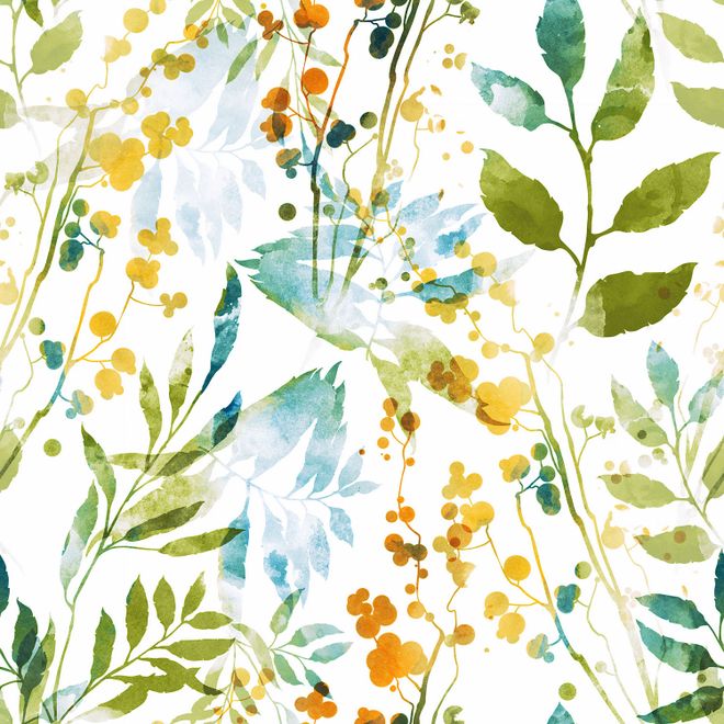 Colorful Watercolor Leaf & Plants Wallpaper Mural