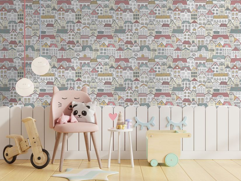 Kids Hand Drawn Colorful Cute House Wallpaper Mural