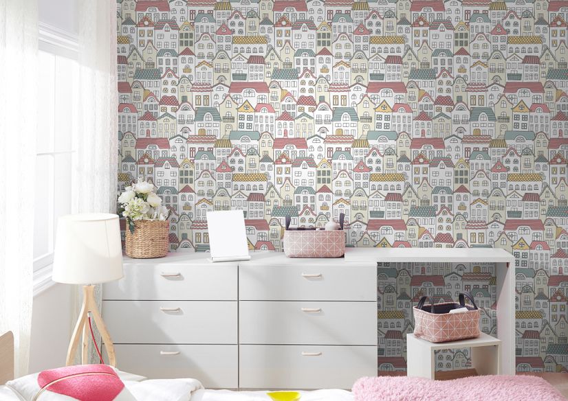 Kids Hand Drawn Colorful Cute House Wallpaper Mural