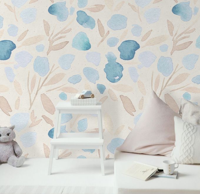 Watercolor Leaf and Twigs Printing Wallpaper Mural