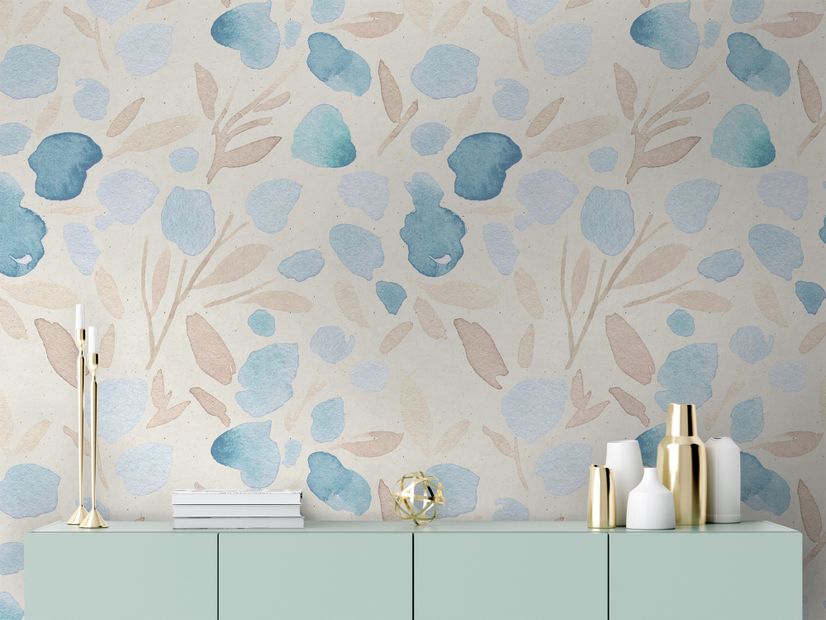Watercolor Leaf and Twigs Printing Wallpaper Mural