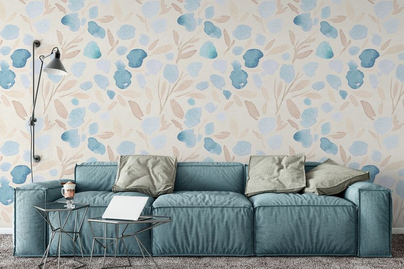 Watercolor Leaf and Twigs Printing Wallpaper Mural