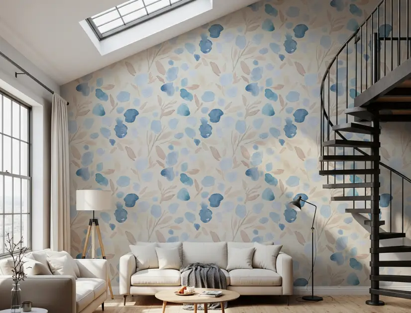 Watercolor Leaf and Twigs Printing Wallpaper Mural