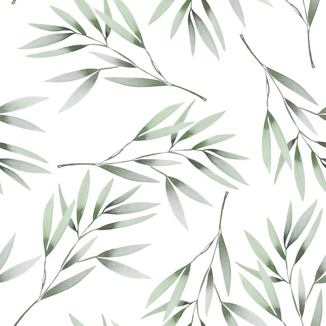 Watercolor Green Olive Leaves Pattern Wallpaper Mural