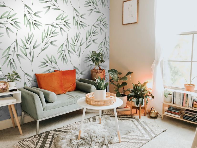 Watercolor Green Olive Leaves Pattern Wallpaper Mural
