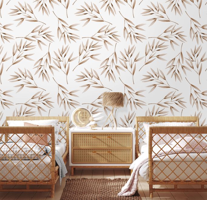Watercolor Green Olive Leaves Pattern Wallpaper Mural