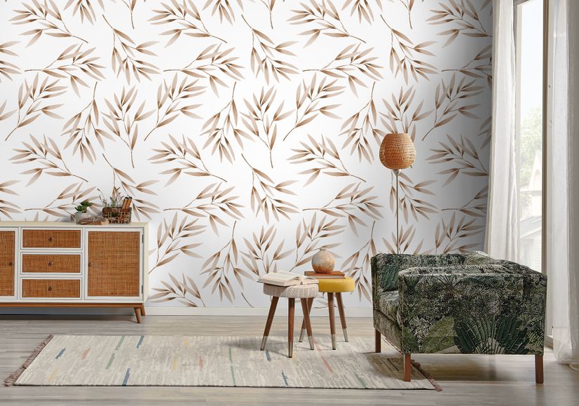 Watercolor Green Olive Leaves Pattern Wallpaper Mural