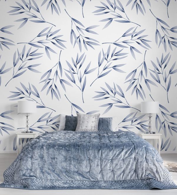 Watercolor Green Olive Leaves Pattern Wallpaper Mural