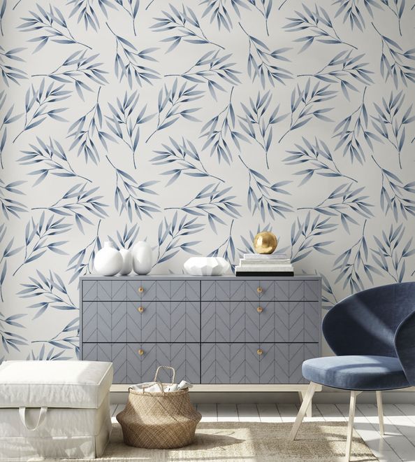 Watercolor Green Olive Leaves Pattern Wallpaper Mural