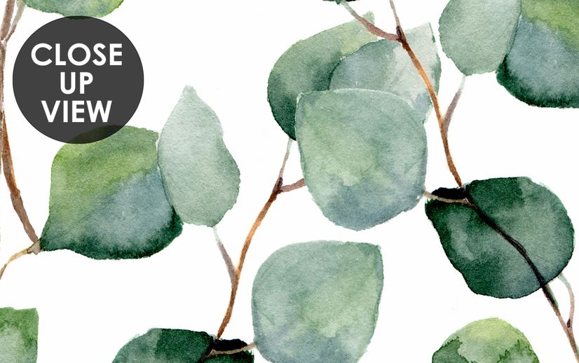 Watercolor Eucalyptus Leaf Pattern Wallpaper Mural