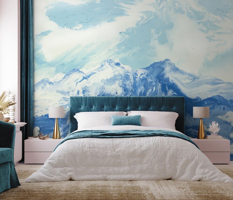 Acrylic Blue Mountain Landscape Wallpaper Mural