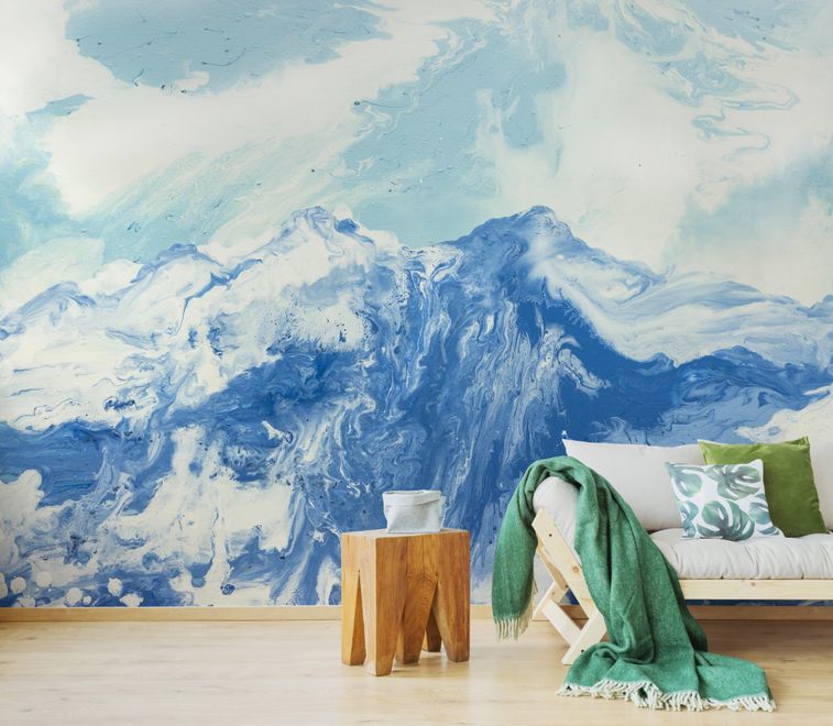 Acrylic Blue Mountain Landscape Wallpaper Mural