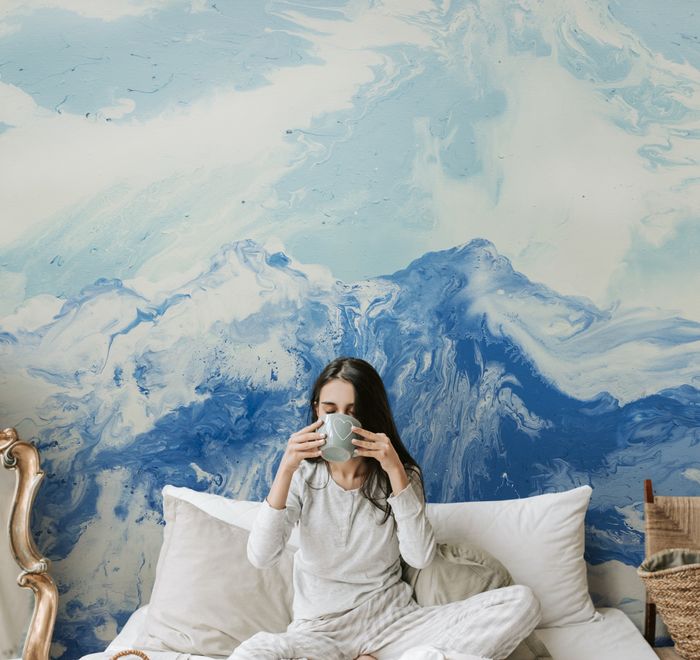 Acrylic Blue Mountain Landscape Wallpaper Mural