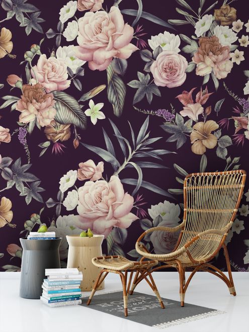 Vintage Dark Floral Bouquet Wallpaper Mural