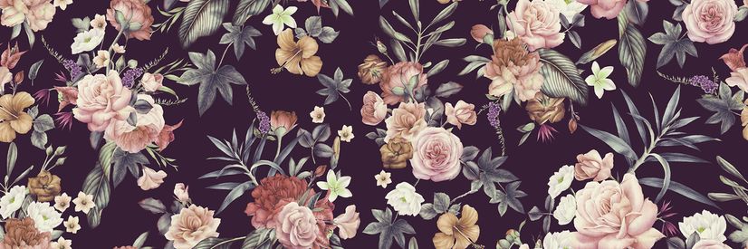 Vintage Dark Floral Bouquet Wallpaper Mural