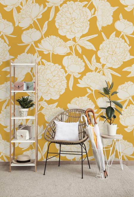 Drawing Peony Floral Art Wallpaper Mural