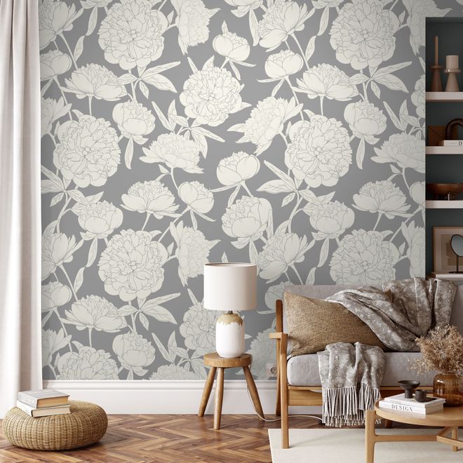 Drawing Peony Floral Art Wallpaper Mural