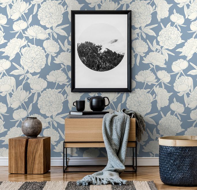 Drawing Peony Floral Art Wallpaper Mural