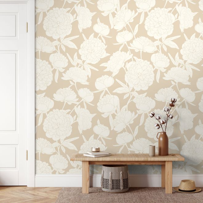 Drawing Peony Floral Art Wallpaper Mural