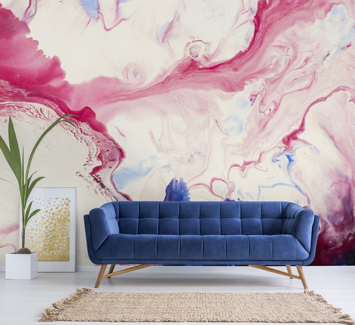 Pink Blue Marble Style Brush Wallpaper Mural