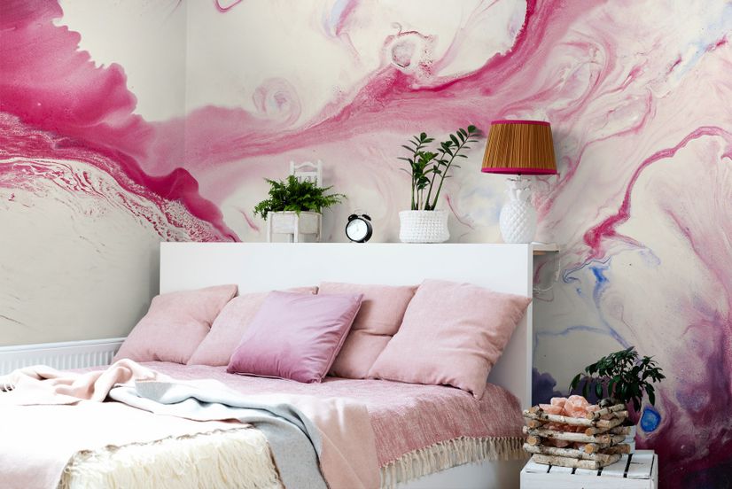 Pink Blue Marble Style Brush Wallpaper Mural