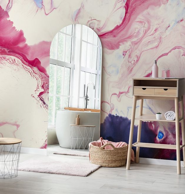 Pink Blue Marble Style Brush Wallpaper Mural
