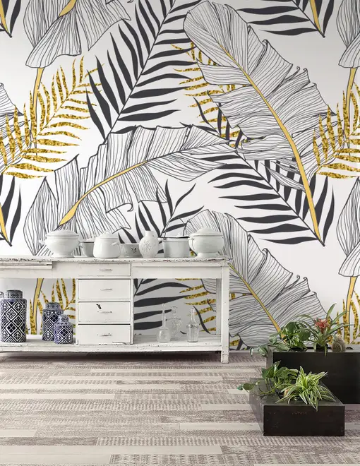 Tropical Golden Leaf Wallpaper Mural